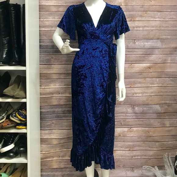 Last One***Blue Velvet Wrap Sheath Dress - Picture 7 of 7